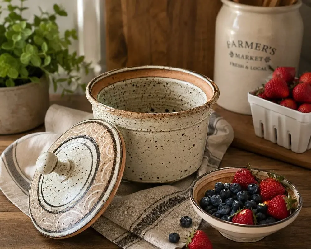Vintage Studio Pottery Berry Bowl Colander Signed Handmade